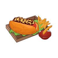 French fries and hotdog illustration vector