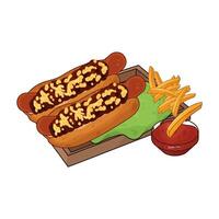 illustration of two hotdogs and french fries vector