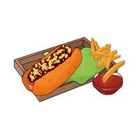 French fries with hotdog vector