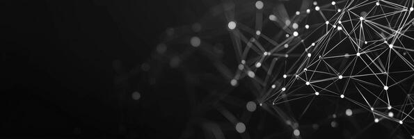 Futuristic digital network visualization with glowing nodes and lines, representing data connections, technology, and modern communication photo