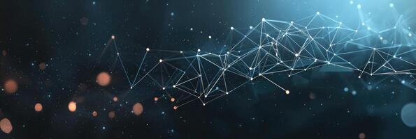Futuristic digital network visualization with glowing nodes and lines, representing data connections, technology, and modern communication photo