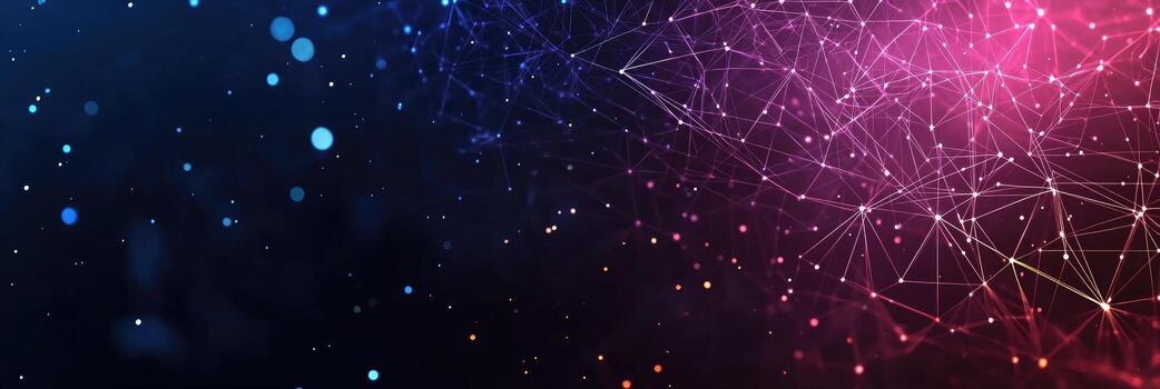 Futuristic digital network visualization with glowing nodes and lines, representing data connections, technology, and modern communication photo