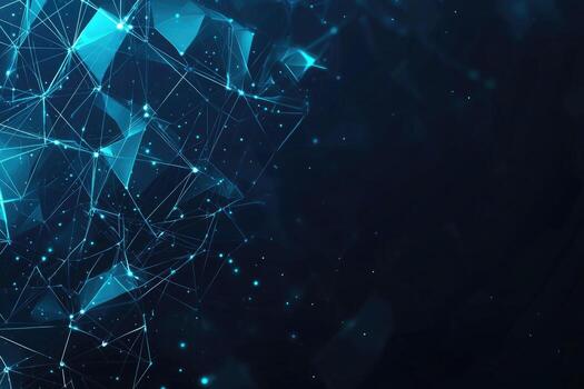 Futuristic digital network visualization with glowing nodes and lines, representing data connections, technology, and modern communication photo