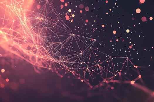Futuristic digital network visualization with glowing nodes and lines, representing data connections, technology, and modern communication photo