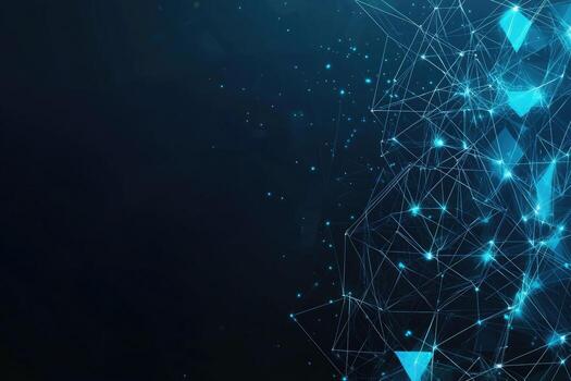 Futuristic digital network visualization with glowing nodes and lines, representing data connections, technology, and modern communication photo