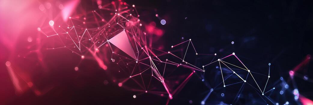 Futuristic digital network visualization with glowing nodes and lines, representing data connections, technology, and modern communication photo