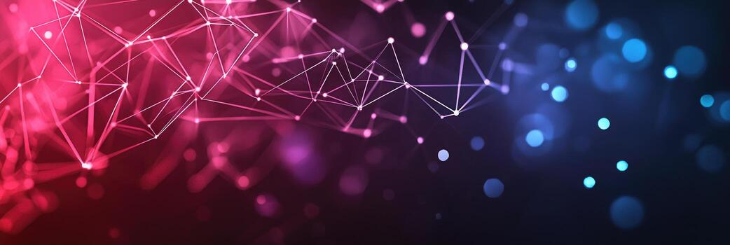Futuristic digital network visualization with glowing nodes and lines, representing data connections, technology, and modern communication photo