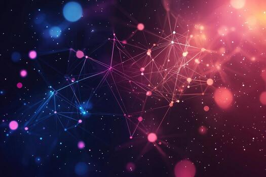 Futuristic digital network visualization with glowing nodes and lines, representing data connections, technology, and modern communication photo