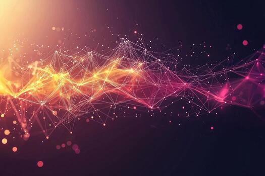 Futuristic digital network visualization with glowing nodes and lines, representing data connections, technology, and modern communication photo