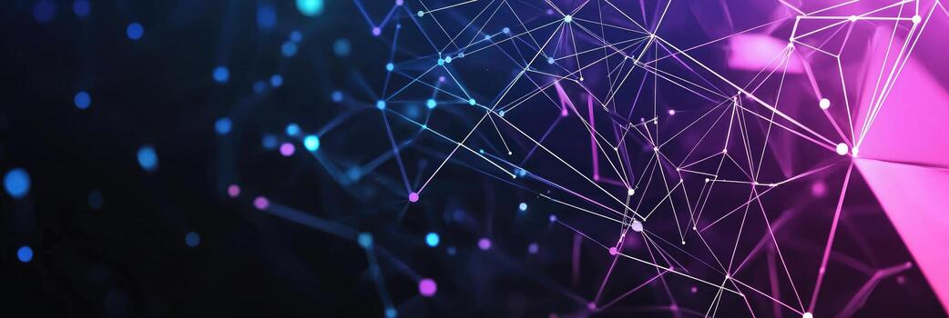 Futuristic digital network visualization with glowing nodes and lines, representing data connections, technology, and modern communication photo