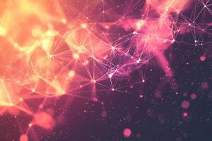 Futuristic digital network visualization with glowing nodes and lines, representing data connections, technology, and modern communication photo