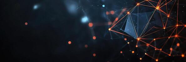 Futuristic digital network visualization with glowing nodes and lines, representing data connections, technology, and modern communication photo