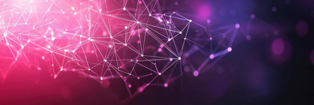 Futuristic digital network visualization with glowing nodes and lines, representing data connections, technology, and modern communication photo