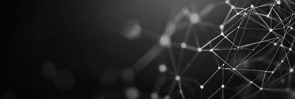 Futuristic digital network visualization with glowing nodes and lines, representing data connections, technology, and modern communication photo