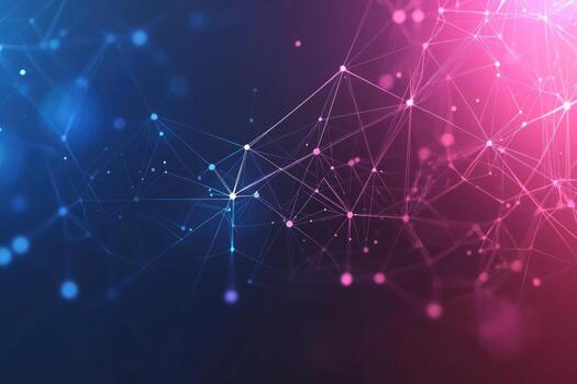 Futuristic digital network visualization with glowing nodes and lines, representing data connections, technology, and modern communication photo