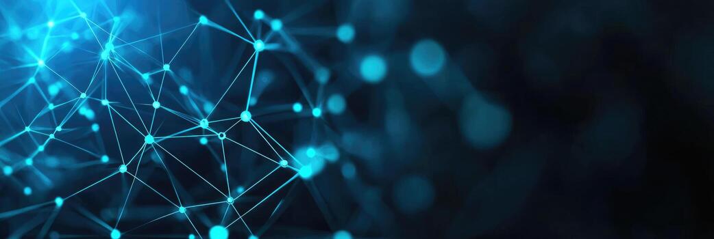 Futuristic digital network visualization with glowing nodes and lines, representing data connections, technology, and modern communication photo