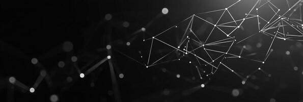 Futuristic digital network visualization with glowing nodes and lines, representing data connections, technology, and modern communication photo