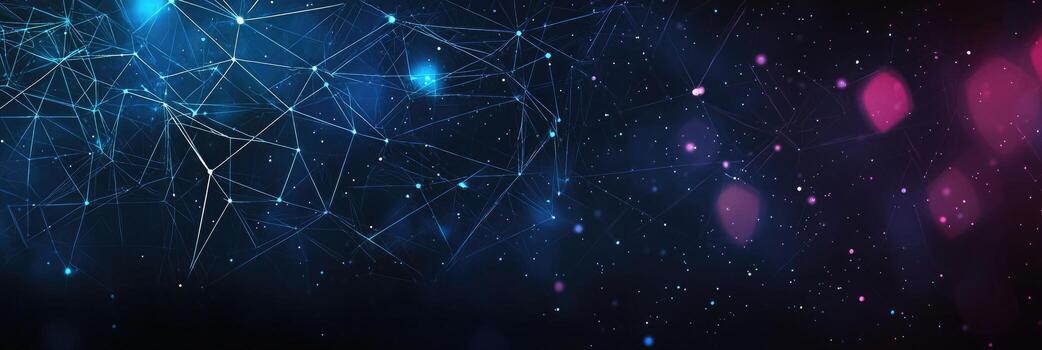 Futuristic digital network visualization with glowing nodes and lines, representing data connections, technology, and modern communication photo