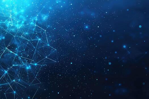 Futuristic digital network visualization with glowing nodes and lines, representing data connections, technology, and modern communication photo