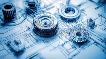 Detailed view of interlocking metallic gears in motion, showcasing the complexity and precision of mechanical engineering and machinery photo