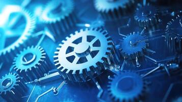 Detailed view of interlocking metallic gears in motion, showcasing the complexity and precision of mechanical engineering and machinery photo