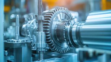 Detailed view of interlocking metallic gears in motion, showcasing the complexity and precision of mechanical engineering and machinery photo