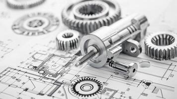 Detailed view of interlocking metallic gears in motion, showcasing the complexity and precision of mechanical engineering and machinery photo