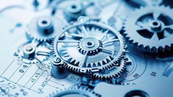 Detailed view of interlocking metallic gears in motion, showcasing the complexity and precision of mechanical engineering and machinery photo