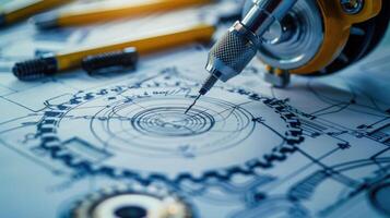 Detailed view of interlocking metallic gears in motion, showcasing the complexity and precision of mechanical engineering and machinery photo