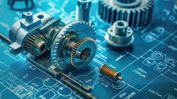 Detailed view of interlocking metallic gears in motion, showcasing the complexity and precision of mechanical engineering and machinery photo