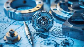 Detailed view of interlocking metallic gears in motion, showcasing the complexity and precision of mechanical engineering and machinery photo