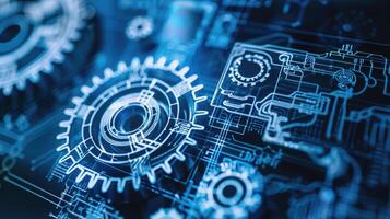 Detailed view of interlocking metallic gears in motion, showcasing the complexity and precision of mechanical engineering and machinery photo