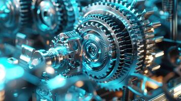 Detailed view of interlocking metallic gears in motion, showcasing the complexity and precision of mechanical engineering and machinery photo