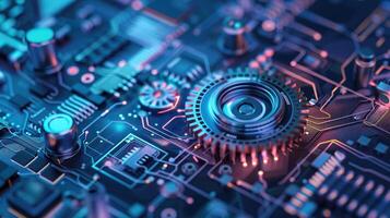 Detailed view of interlocking metallic gears in motion, showcasing the complexity and precision of mechanical engineering and machinery photo