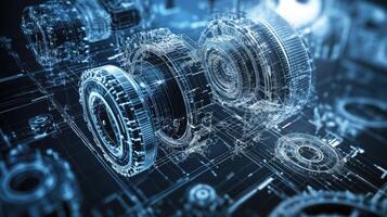 Detailed view of interlocking metallic gears in motion, showcasing the complexity and precision of mechanical engineering and machinery photo