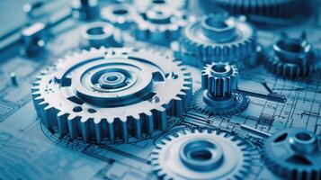 Detailed view of interlocking metallic gears in motion, showcasing the complexity and precision of mechanical engineering and machinery photo