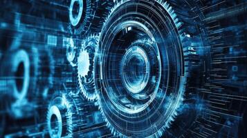 Detailed view of interlocking metallic gears in motion, showcasing the complexity and precision of mechanical engineering and machinery photo
