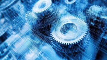 Detailed view of interlocking metallic gears in motion, showcasing the complexity and precision of mechanical engineering and machinery photo
