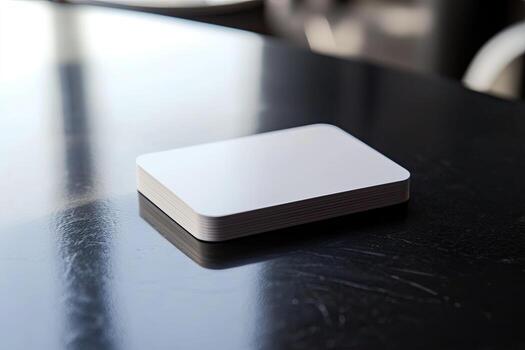 Blank business cards on table. Mockup for branding identity photo