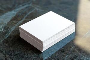 Blank business cards on table. Mockup for branding identity photo