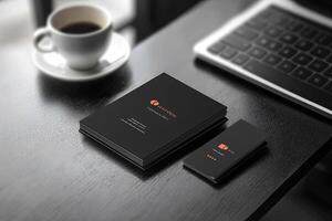 Blank business cards on table. Mockup for branding identity photo