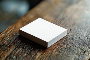 Blank business cards on table. Mockup for branding identity photo