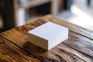 Blank business cards on table. Mockup for branding identity photo