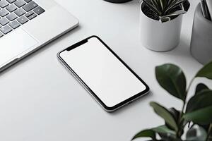 Smartphone with blank screen on white background. Mockup for design photo