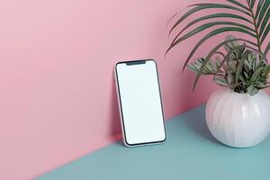 Smartphone with blank screen on white background. Mockup for design photo