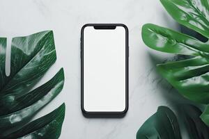 Smartphone with blank screen on white background. Mockup for design photo