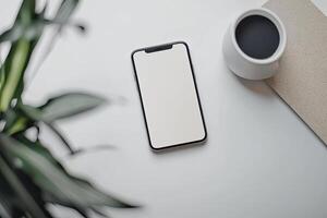 Smartphone with blank screen on white background. Mockup for design photo