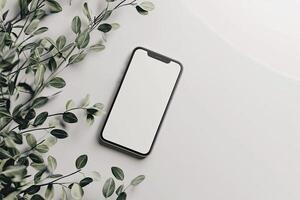 Smartphone with blank screen on white background. Mockup for design photo