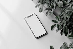 Smartphone with blank screen on white background. Mockup for design photo