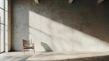 A minimalist empty room featuring natural sunlight reflections on the white walls and tiled floor, creating a serene, open atmosphere photo